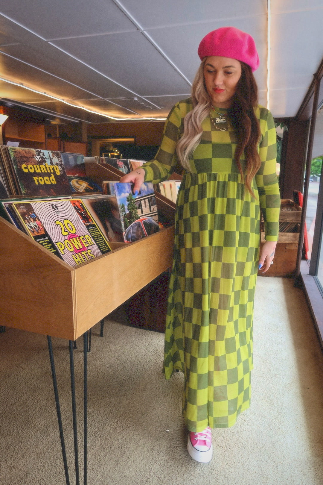 Grandma Green Checkered Mesh Dress **RESTOCKED**