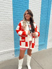 Retro Red Checkered Sweater
